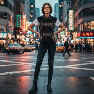 CAbi Green Plaid Women's Skinny Top